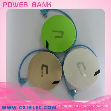 Li-polymer cool power bank built in usb cable 3000mah
